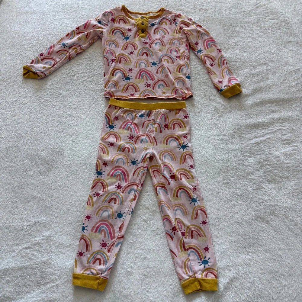 Mud‎ Pie Rainbow Sun Cloud Pajamas Long Sleeve Henley Top Pants Set